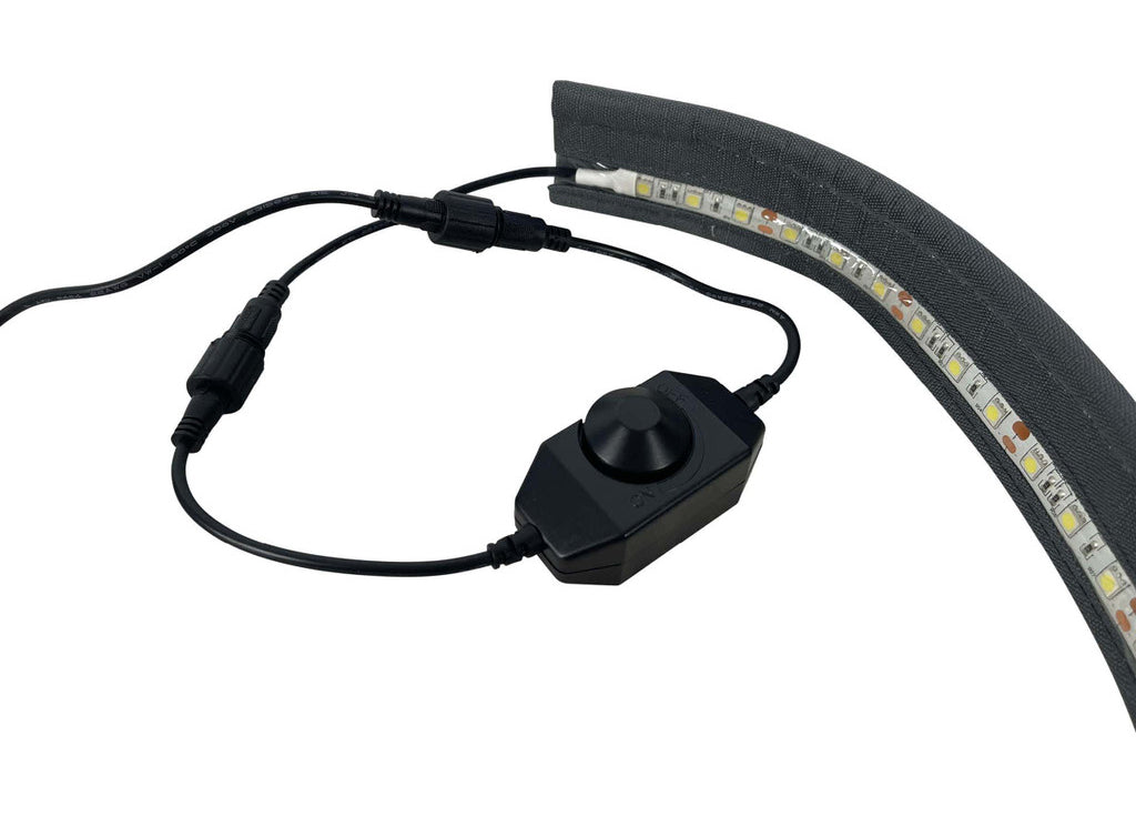 Overland Vehicle Systems roof top tent LED lighting kit showing wiring harness and connector detail