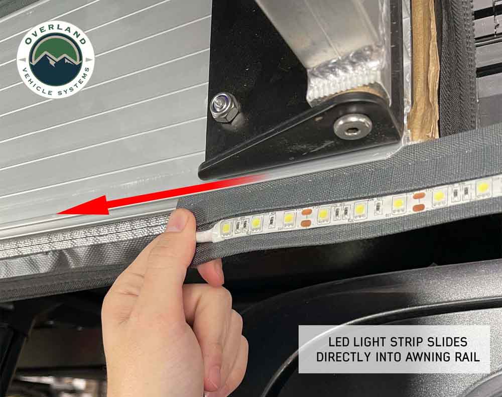 Overland Vehicle Systems roof top tent and awning LED lighting upgrade kit, close-up of connector detail