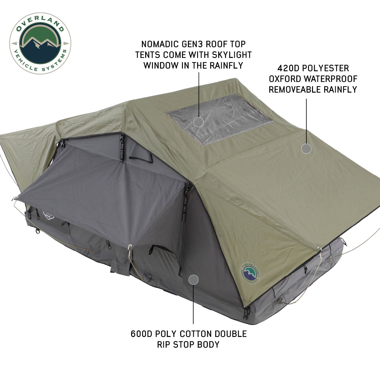 Nomadic 3 Standard Roof Top Tent 3 Person Roof Top Tent Overland Vehicle Systems-4x4 Mega Store