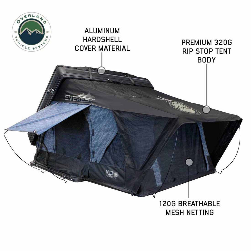 XD Everest 2 - Cantilever Aluminum Roof Top Tent, 2 Person, Grey Body and Black Rainfly Overland Vehicle Systems-4x4 Mega Store
