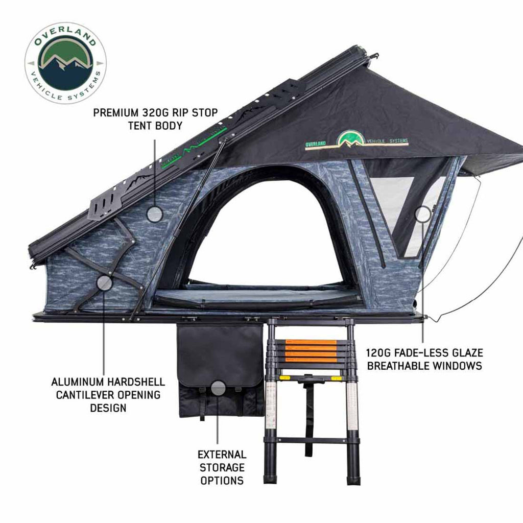 XD Lohtse - Clamshell Aluminum Roof Top Tent, 2 Person, Grey Body and Black Rainfly Overland Vehicle Systems-4x4 Mega Store