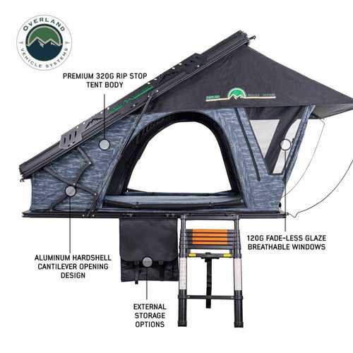 XD Lohtse - Clamshell Aluminum Roof Top Tent, 2 Person, Grey Body and Black Rainfly Overland Vehicle Systems-4x4 Mega Store