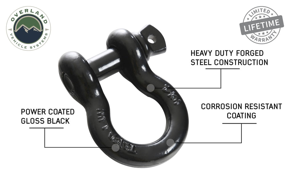 Recovery Shackle 19019901 3/4 4.75 Ton Black Overland Vehicle Systems-4x4 Mega Store