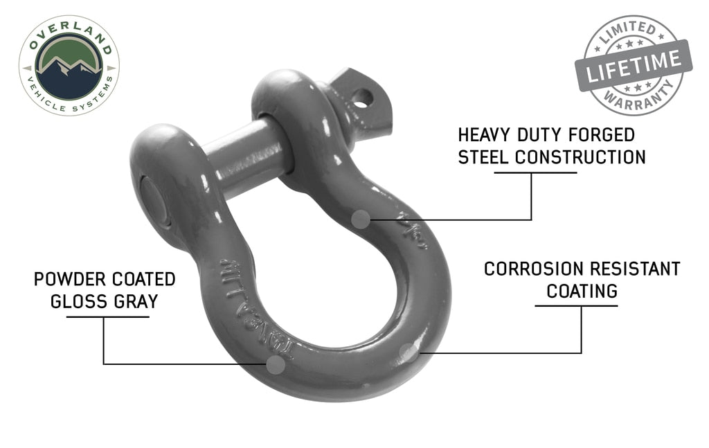 Recovery Shackle 3/4 Inch 4.75 Ton - Gray Universal Overland Vehicle Systems-4x4 Mega Store