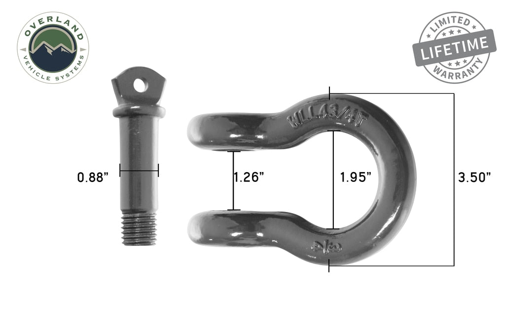 Recovery Shackle 3/4 Inch 4.75 Ton - Gray Universal Overland Vehicle Systems