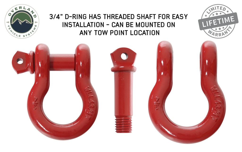 19019904 Recovery Shackle 3/4 Inch 4.75 Ton Red Overland Vehicle Systems-4x4 Mega Store