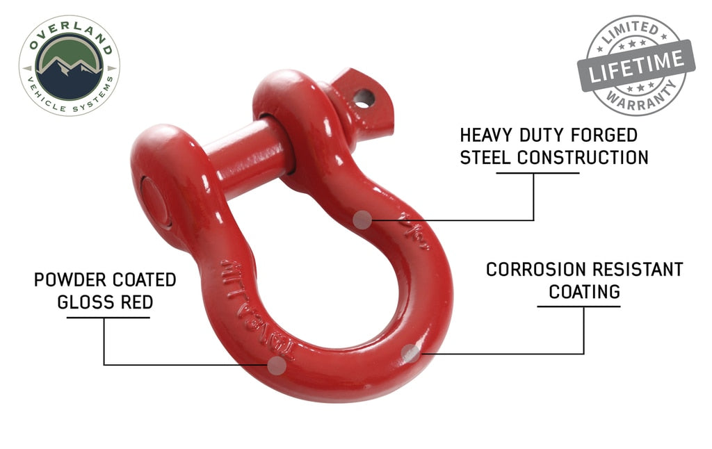 19019904 Recovery Shackle 3/4 Inch 4.75 Ton Red Overland Vehicle Systems-4x4 Mega Store