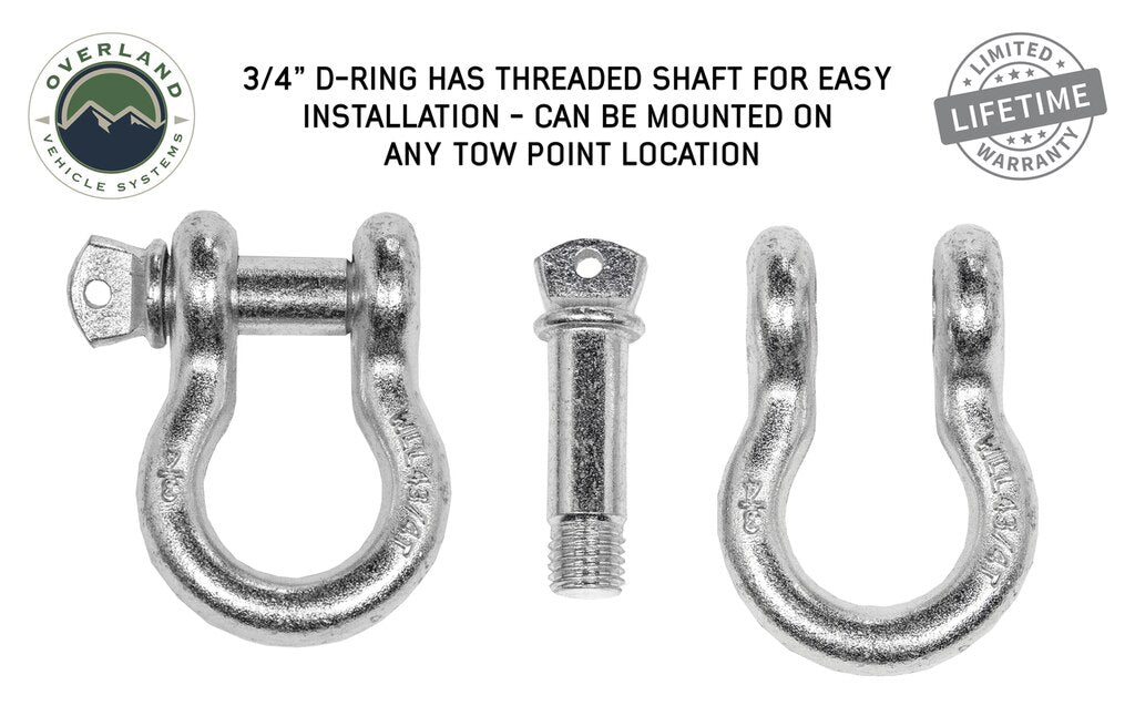 Recovery Shackle 3/4 4.75 Ton Zinc - D Ring Recovery Shackle Overland Vehicle Systems-4x4 Mega Store