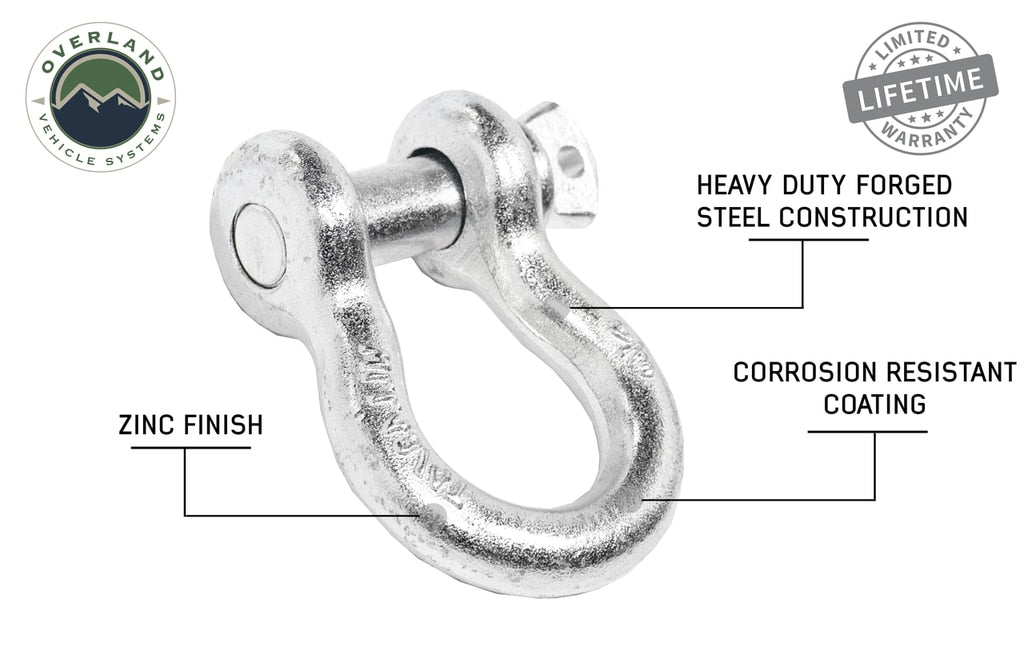 Recovery Shackle 3/4 4.75 Ton Zinc - D Ring Recovery Shackle Overland Vehicle Systems-4x4 Mega Store