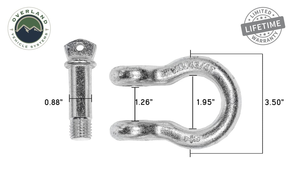 Recovery Shackle 3/4 4.75 Ton Zinc - D Ring Recovery Shackle Overland Vehicle Systems-4x4 Mega Store