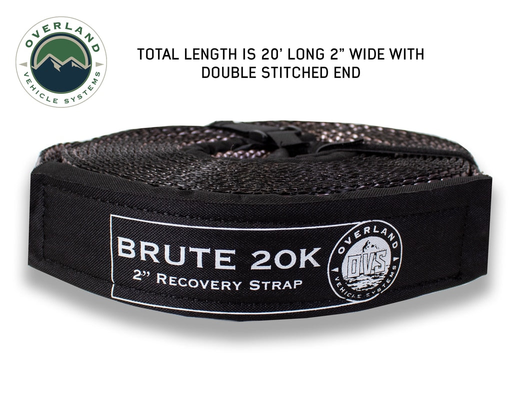 Tow Strap 20000 lbs - 2 x 30' Gray With Black Ends Overland Vehicle Systems-4x4 Mega Store
