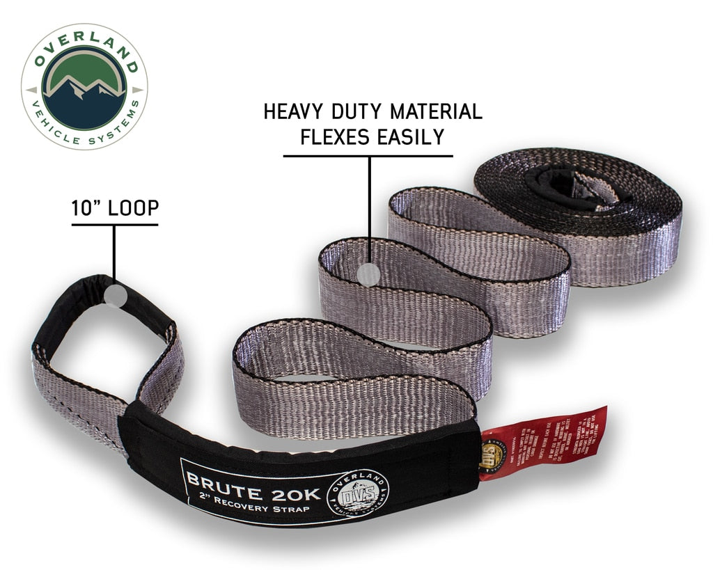 Tow Strap 20000 lbs - 2 x 30' Gray With Black Ends Overland Vehicle Systems-4x4 Mega Store