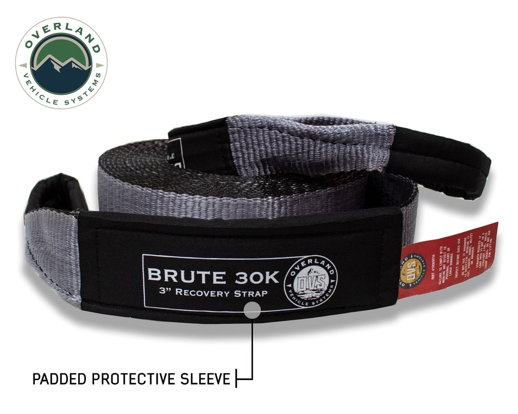 Tow Strap 30 30,000 lb. 3 x 30' Gray Storage Bag Overland Vehicle Systems-4x4 Mega Store