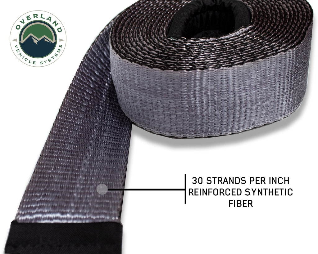 Tow Strap 30 30,000 lb. 3 x 30' Gray Storage Bag Overland Vehicle Systems-4x4 Mega Store