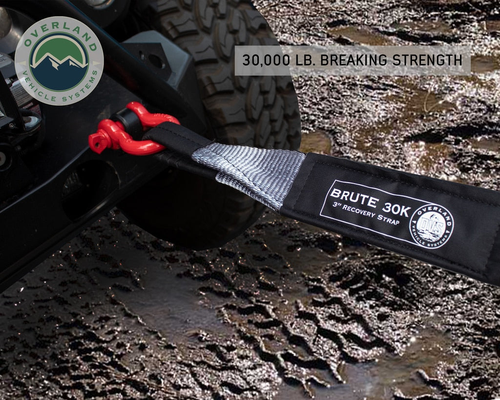 Tow Strap 30 30,000 lb. 3 x 30' Gray Storage Bag Overland Vehicle Systems-4x4 Mega Store