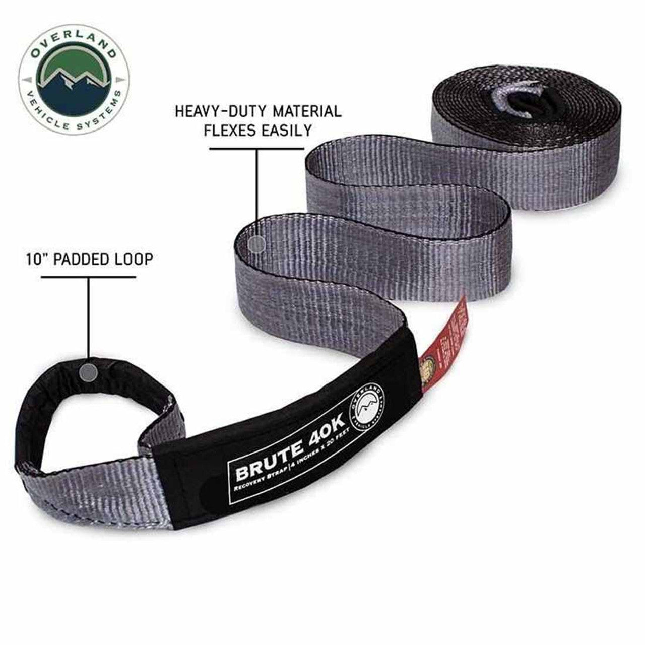 Tow Strap 4 Inch x 20 Foot Grey With Black Ends and Storage Bag Overland Vehicle Systems-4x4 Mega Store