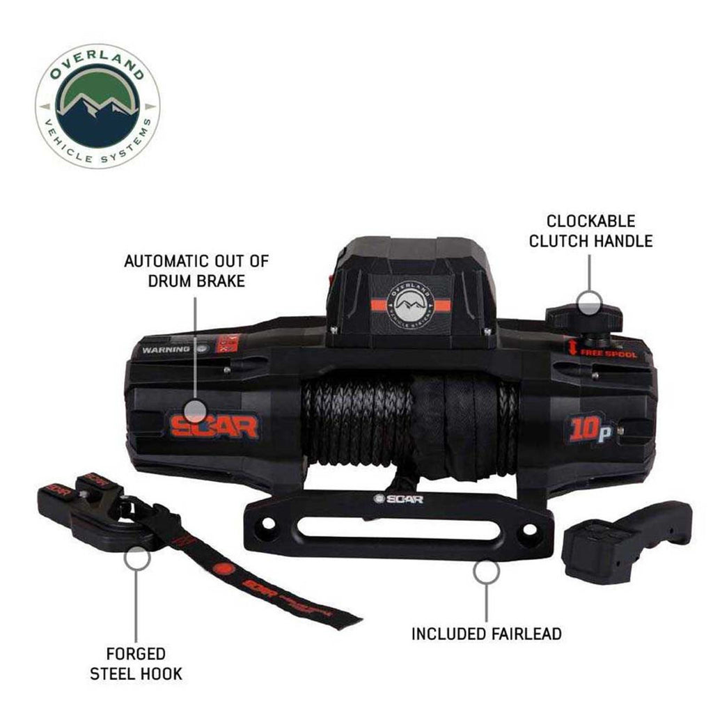 SCAR 10P - 10,000 lb. Winch With Synthetic Rope and Wireless Remote Overland Vehicle Systems-4x4 Mega Store