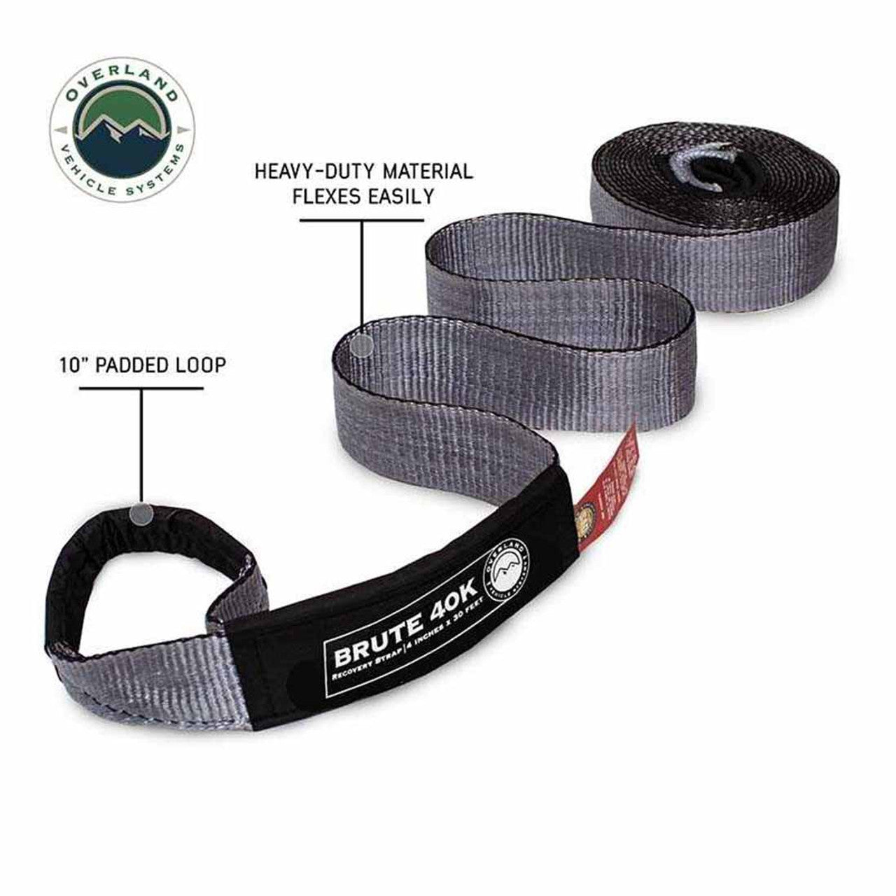 Tow Strap 4 Inch x 30 Foot Grey With Black Ends and Storage Bag Overland Vehicle Systems-4x4 Mega Store