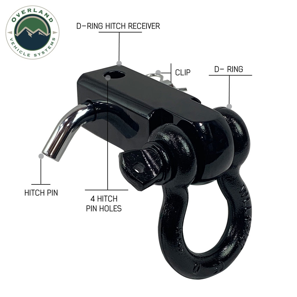 Receiver Hitch D-Ring Receiver Mount Recovery Shackle Overland Vehicle Systems-4x4 Mega Store