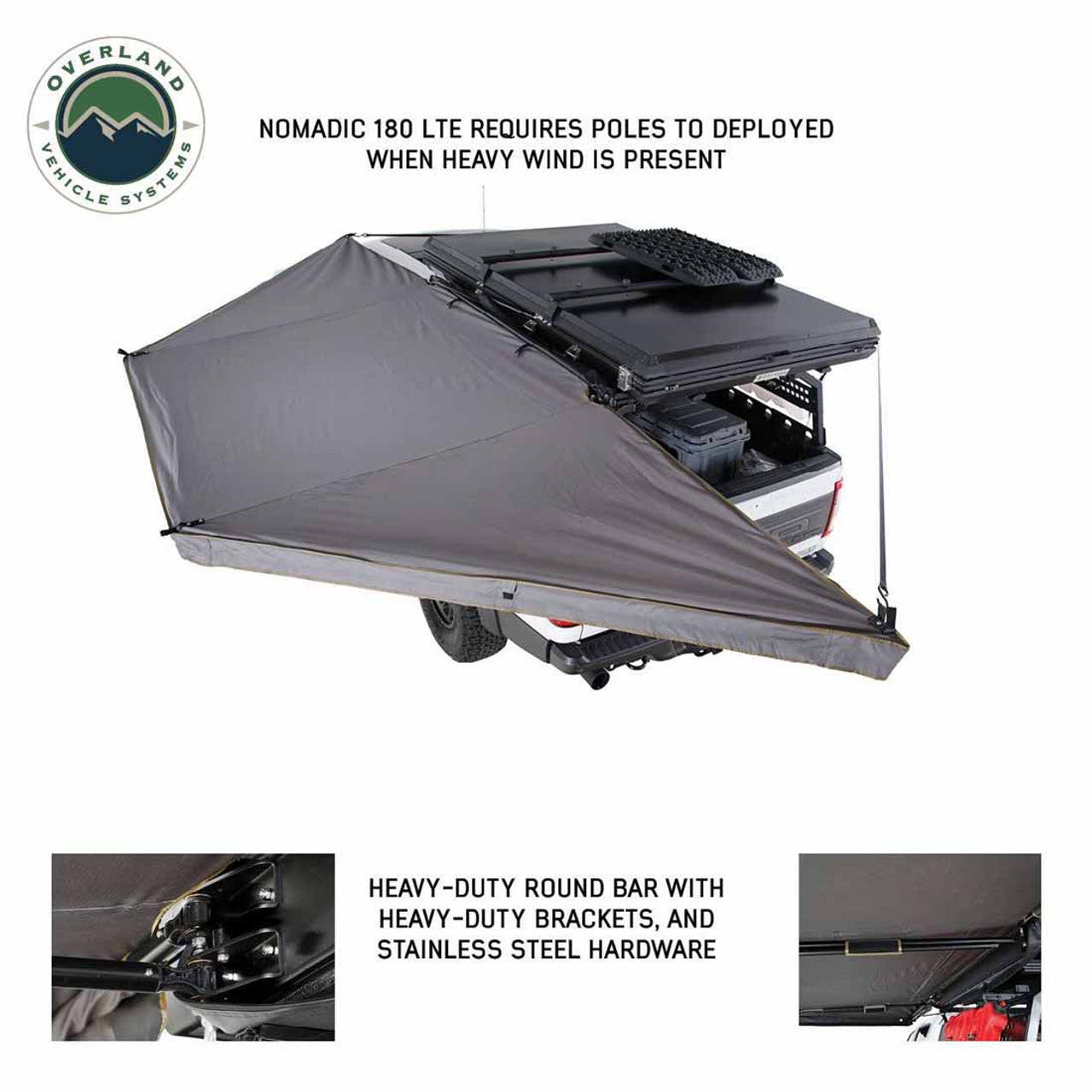HD Nomadic 180 LTE - Awning, Grey Body, Green Trim and Black Travel Cover Overland Vehicle Systems-4x4 Mega Store