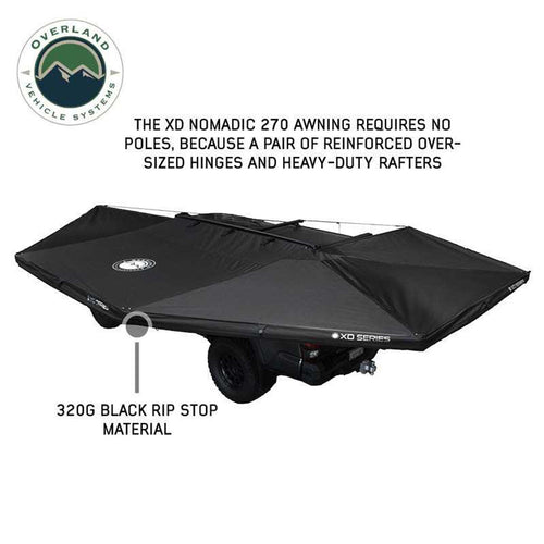 XD Nomadic 270 - Awning W/Lights and Black Out , Driver Side, Black Body, Black Trim and Black Travel Cover Overland Vehicle Systems-4x4 Mega Store