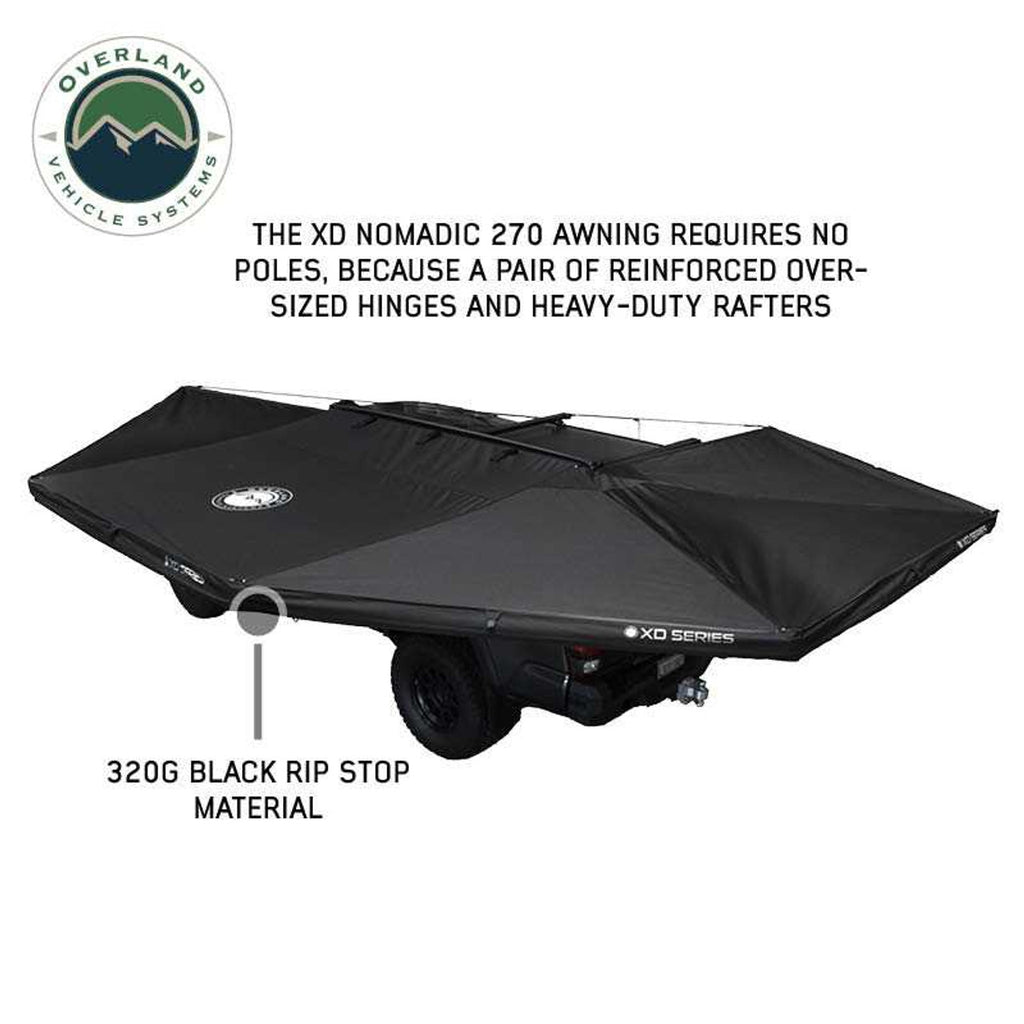XD Nomadic 270 - Awning W/Lights and Black Out , Passenger Side, Black Body, Black Trim and Black Travel Cover Overland Vehicle Systems-4x4 Mega Store