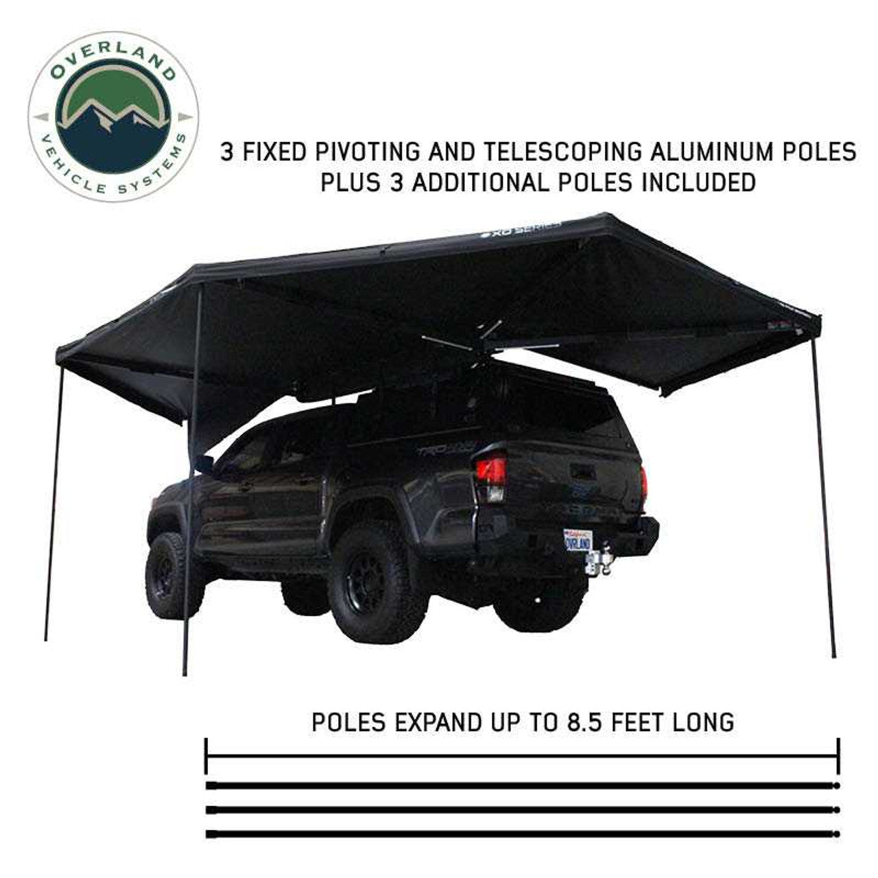 XD Nomadic 270 - Awning, Lights, Black Out, Wall Kit, Passenger Side, Black Body, Black Trim and Black Travel Cover Overland Vehicle Systems-4x4 Mega Store