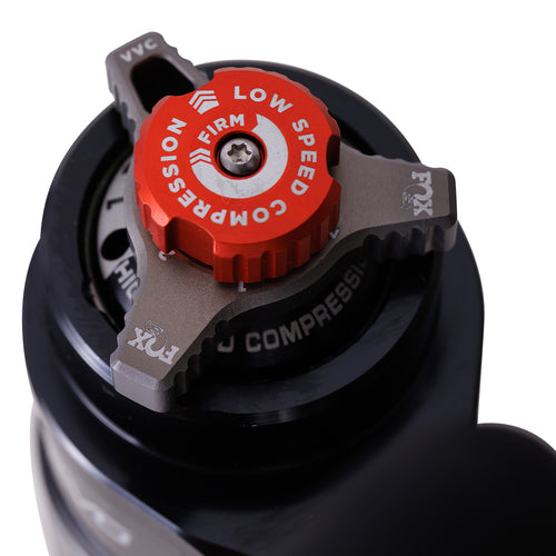 FOX 2.5 Elite Series rear shock with remote reservoir for 2024-2026 Toyota Tacoma, dual-speed compression adjuster visible