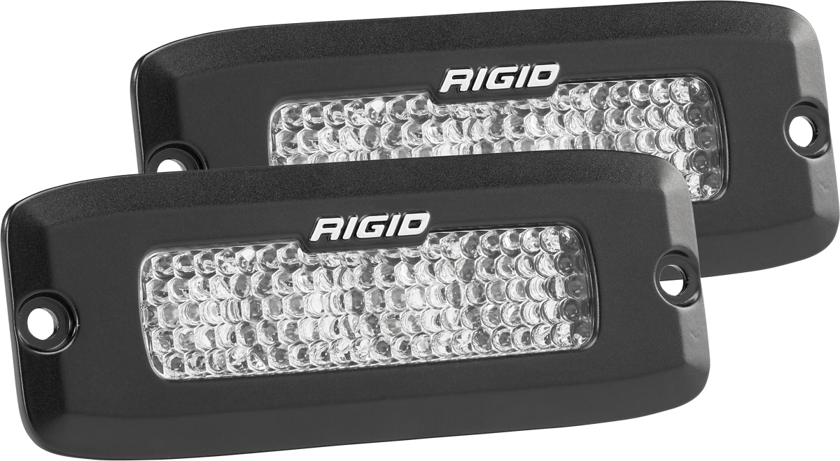 RIGID Industries SR-Q Pro Driving Diffused Flush Mount Lights in black, pair shown side by side