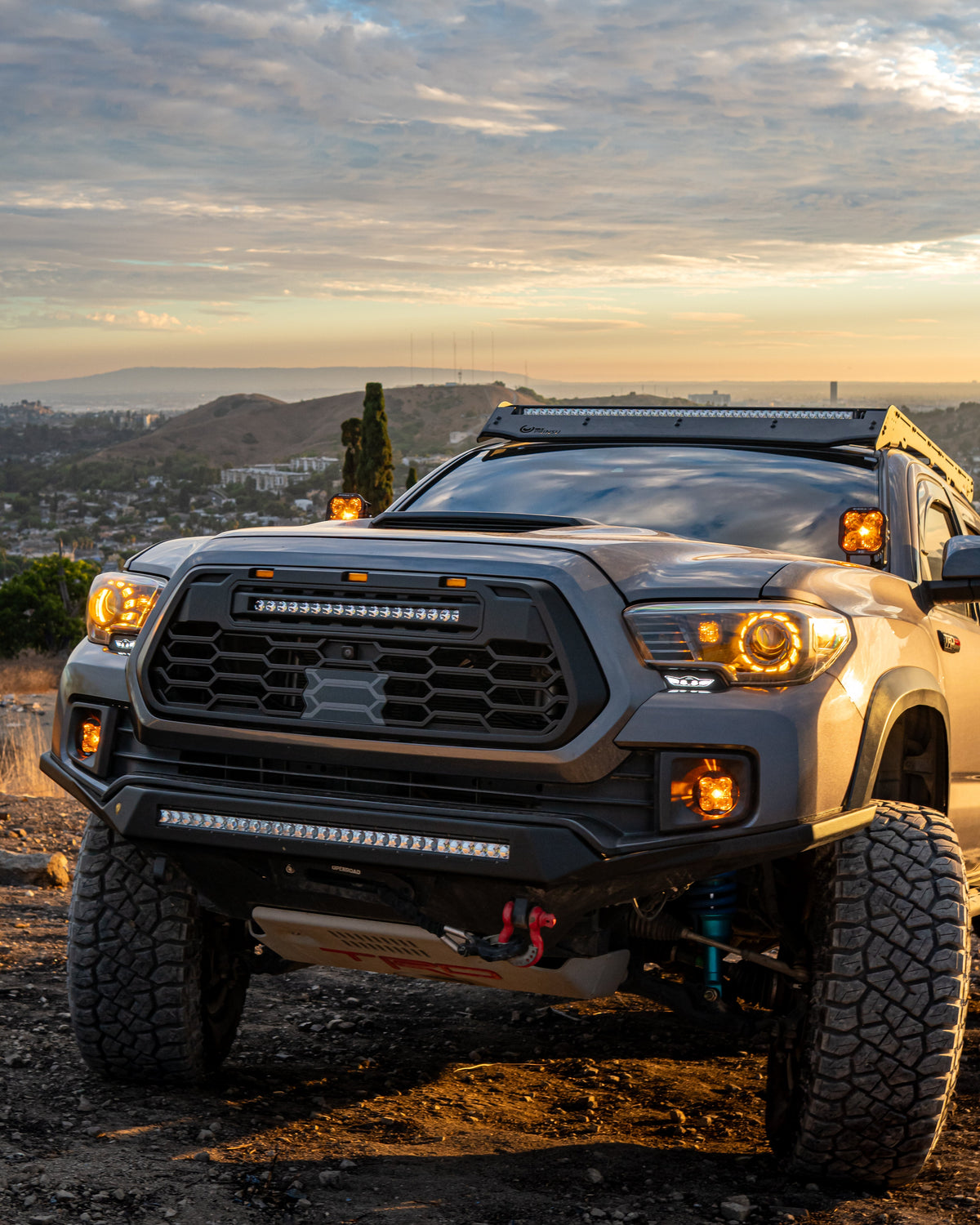 2016-2023 Tacoma Apex Pro Style Grille with LED Light Bar & Raptor Lights by YotaTribe