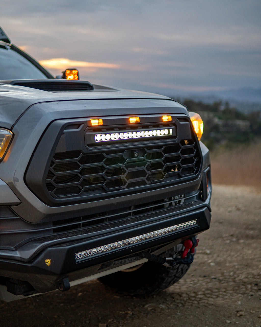 2016-2023 Tacoma Apex Pro Style Grille with LED Light Bar & Raptor Lights by YotaTribe