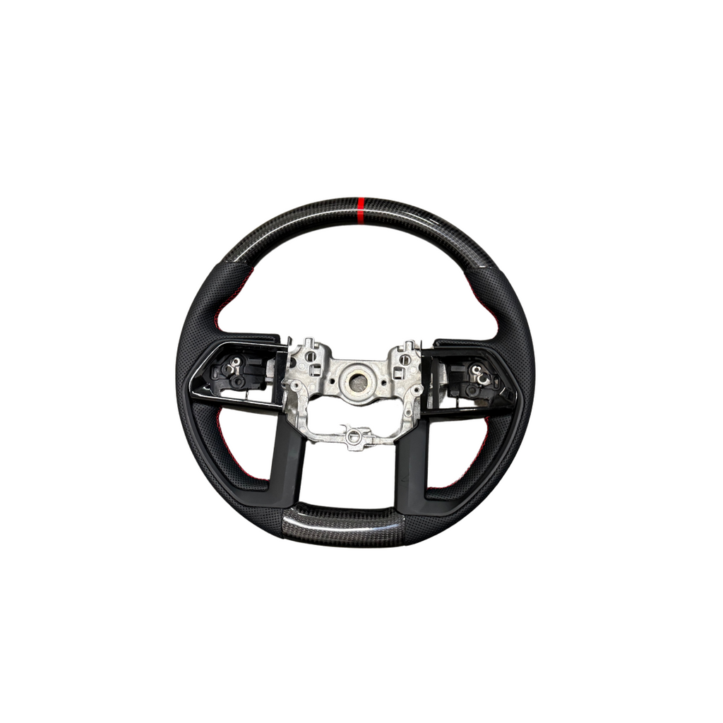 Aspire Auto Accessories carbon fiber steering wheel with red stripe accent and contrast stitching