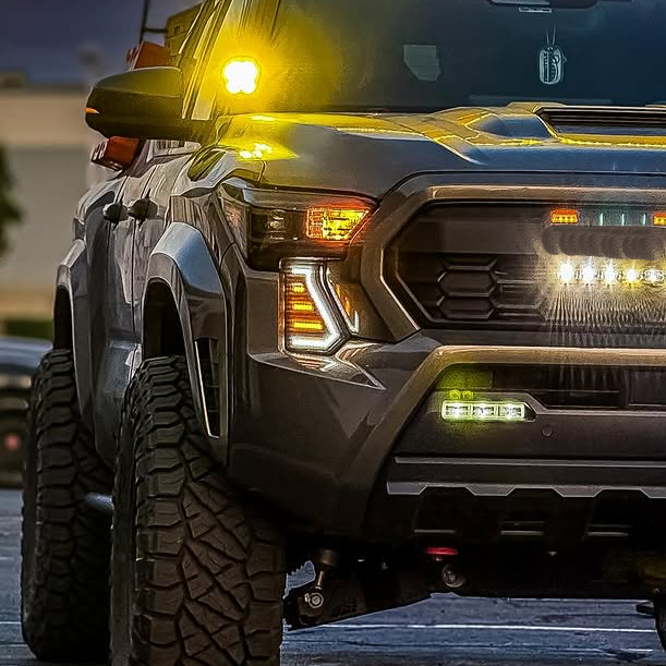Aspire Auto Accessories V2 Fang Lights showing LED light bar detail and mounting bracket assembly