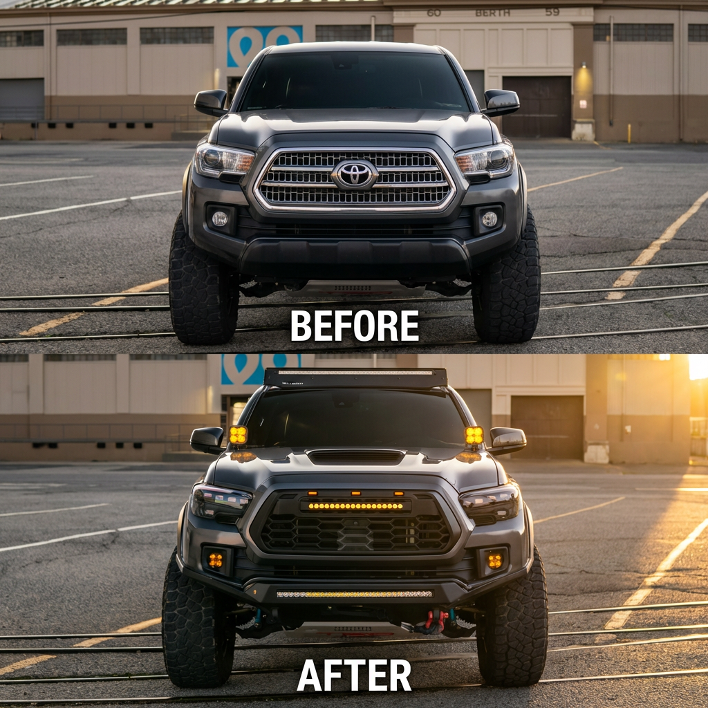2016-2023 Tacoma Apex Pro Style Grille with LED Light Bar & Raptor Lights by YotaTribe